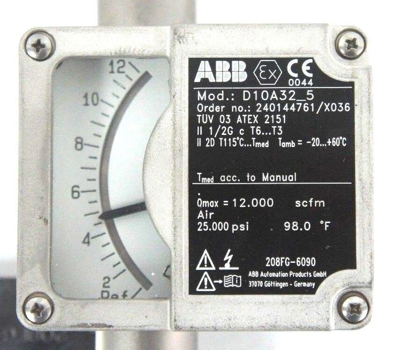 NEW ABB D10A32-5 FLOWMETER 1/2" NPT ORDER NO. 240144761/X036 D10A325