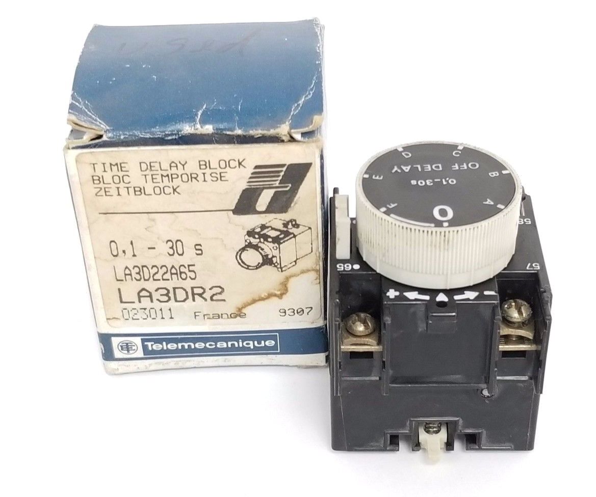 TELEMECANIQUE LA3D22A65 TIME DELAY BLOCK 10AMP .1-30SEC 500VAC 1NO/1NC, LA3DR2