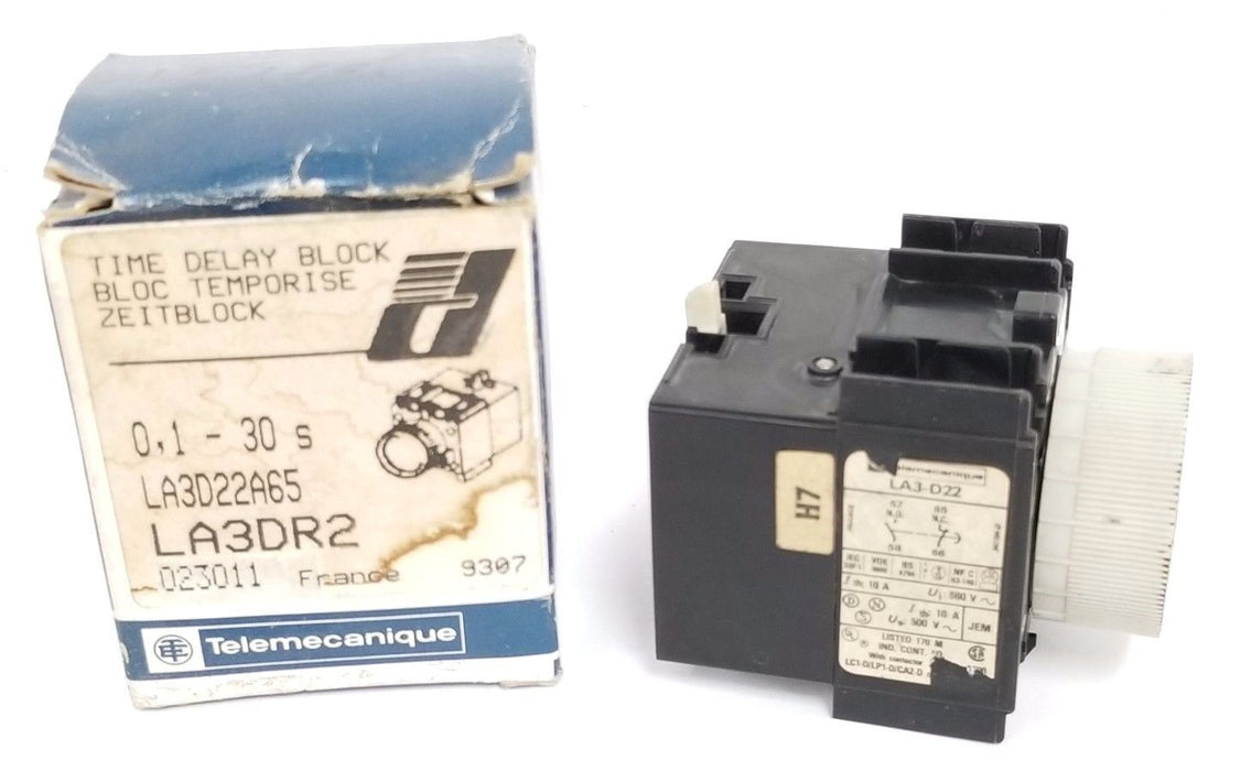 TELEMECANIQUE LA3D22A65 TIME DELAY BLOCK 10AMP .1-30SEC 500VAC 1NO/1NC, LA3DR2