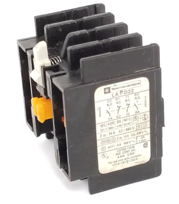 TELEMECANIQUE LA1D22 AUXILIARY CONTACT 2NO/2NC FRONT MOUNT 660V, 10A