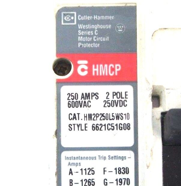 CUTLER HAMMER HM2P250L5WS10 CIRCUIT BREAKER SER. C, STYLE 6621C51G08 250 AMP