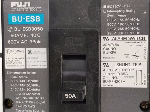 FUJI ELECTRIC BU-ESB3050 CURCUIT BREAKER 50A, 600VAC, 3 POLE, BU-ESB , BUESB3050