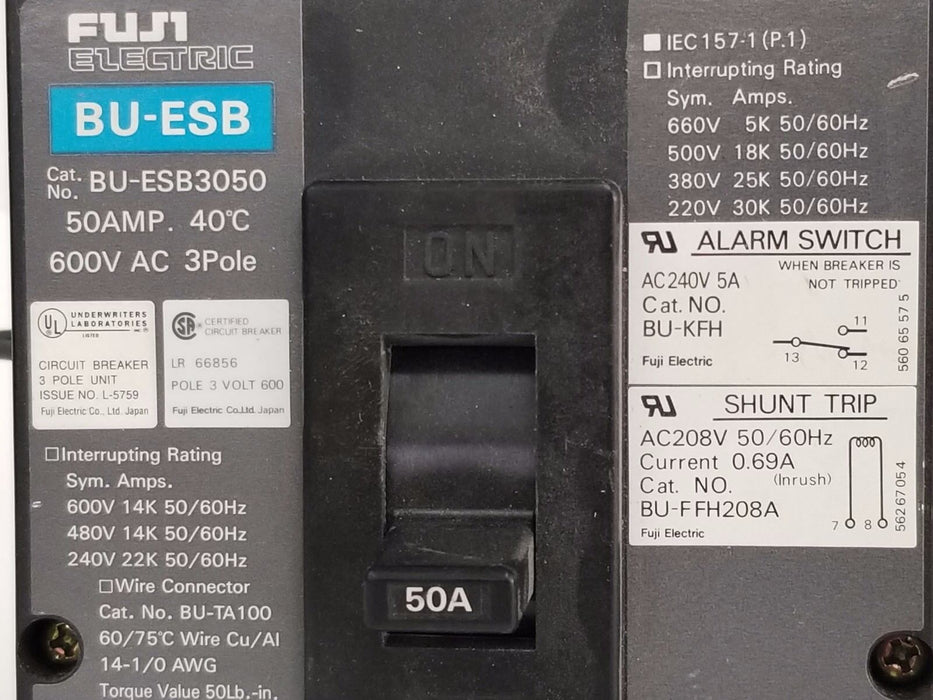 FUJI ELECTRIC BU-ESB3050 CURCUIT BREAKER 50A, 600VAC, 3 POLE, BU-ESB , BUESB3050
