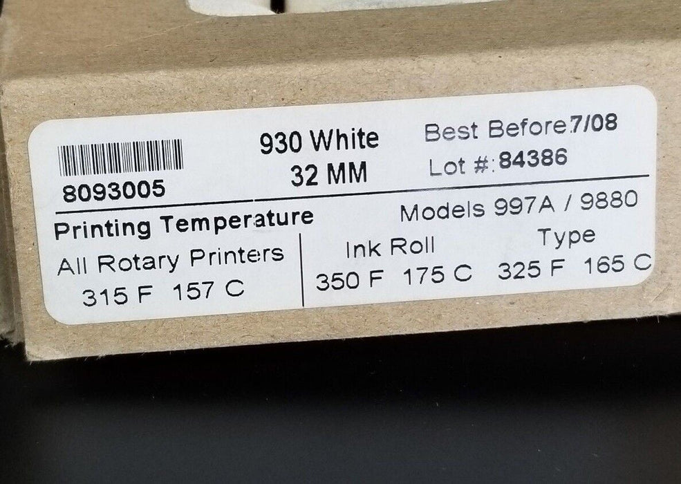 BOX OF 11 NEW MARKEM 930 WHITE 32MM INK ROLLS MODELS: 997A/9880