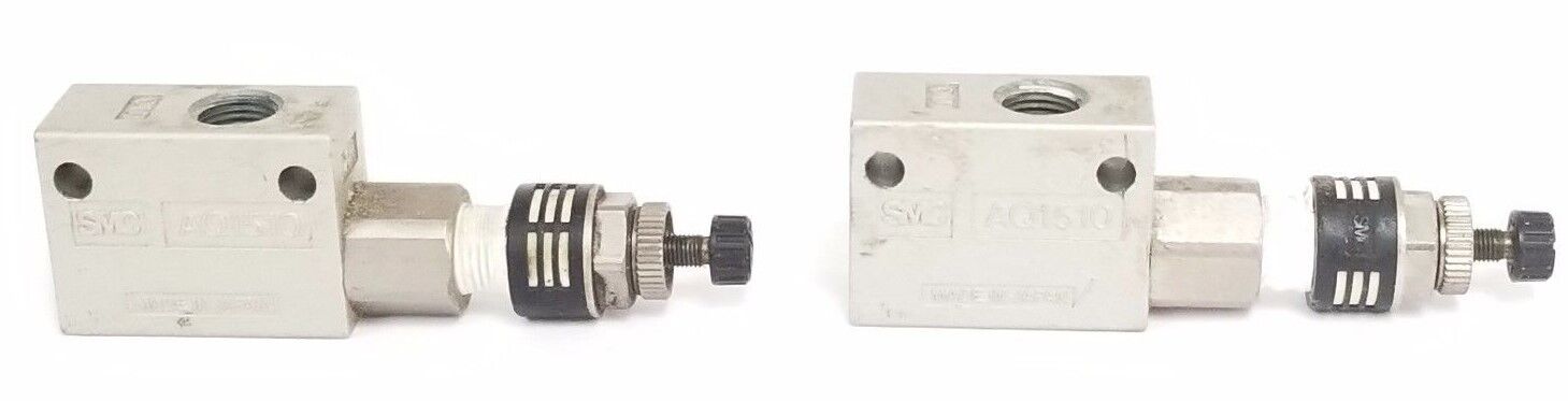 LOT OF 2 SMC AQ1510 EXHAUST VALVES 1/8'' W/ ASN2 SILENCERS