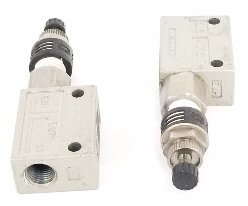 LOT OF 2 SMC AQ1510 EXHAUST VALVES 1/8'' W/ ASN2 SILENCERS