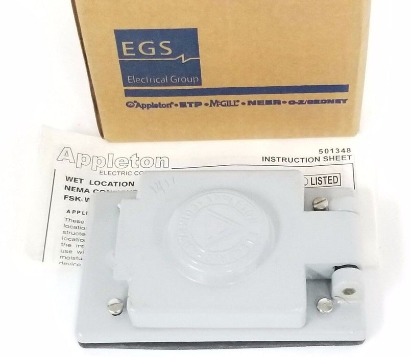 NIB APPLETON FSK-WR2 ALUMINUM WET-LOCK WEATHERPROOF RECEPTACLE COVER, FSKWR2