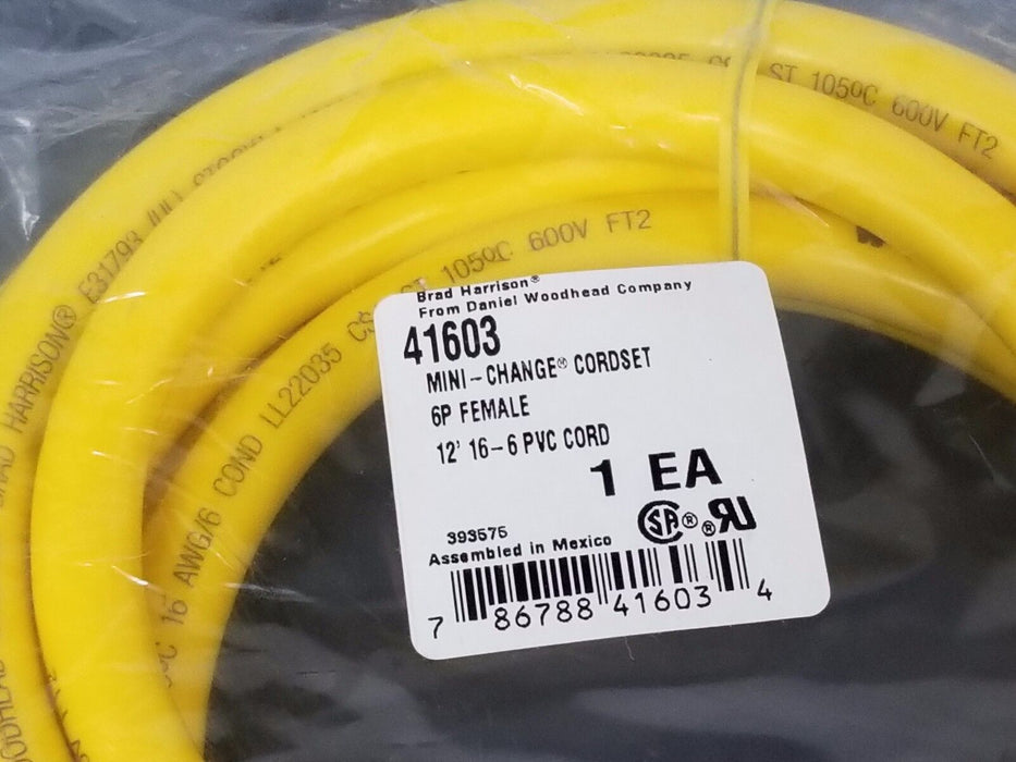 NEW BRAD HARRISON 41603 MINI CHANGE CORDSET 6P FEMALE 12' 16-6 PVC CORD