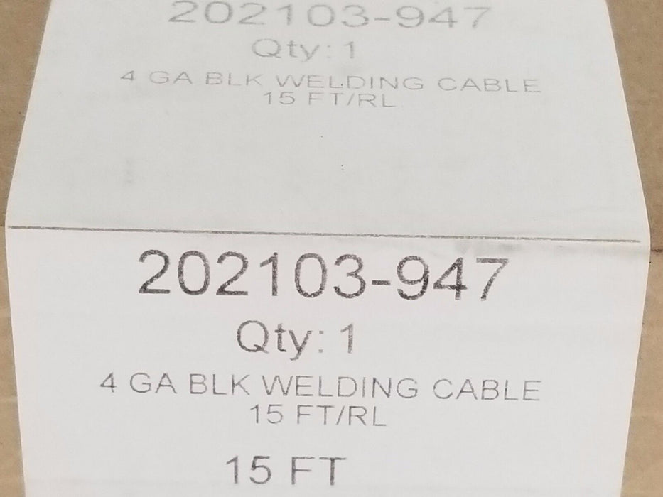 NIB 202103-947 WELDING CABLE 4 GA BLK 15FT/RL 600V, 202103947
