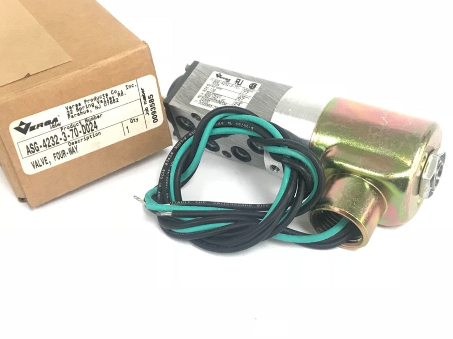 NIB VERSA ASG-4232-3-70-D024 SOLENOID VALVE 4-WAY 120VAC, 60HZ, 12W, 40-175PSI