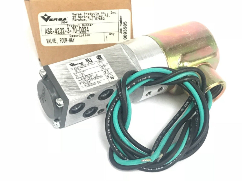 NIB VERSA ASG-4232-3-70-D024 SOLENOID VALVE 4-WAY 120VAC, 60HZ, 12W, 40-175PSI