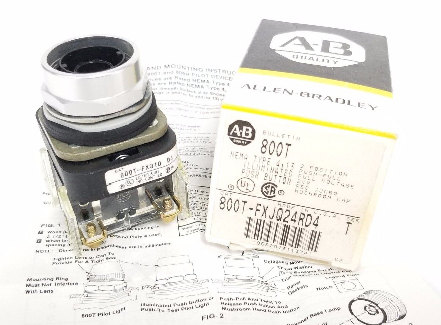 NIB ALLEN BRADLEY 800T-FXJQ24RD4, 2-POS. PUSHBUTTON 24V, SER. T (NO CAP)