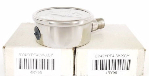 LOT OF 2 NIB WEKSLER BY42YPF4LW-XCY PRESSURE GAUGES 4RY95, 0-100PSI, 0-7BAR