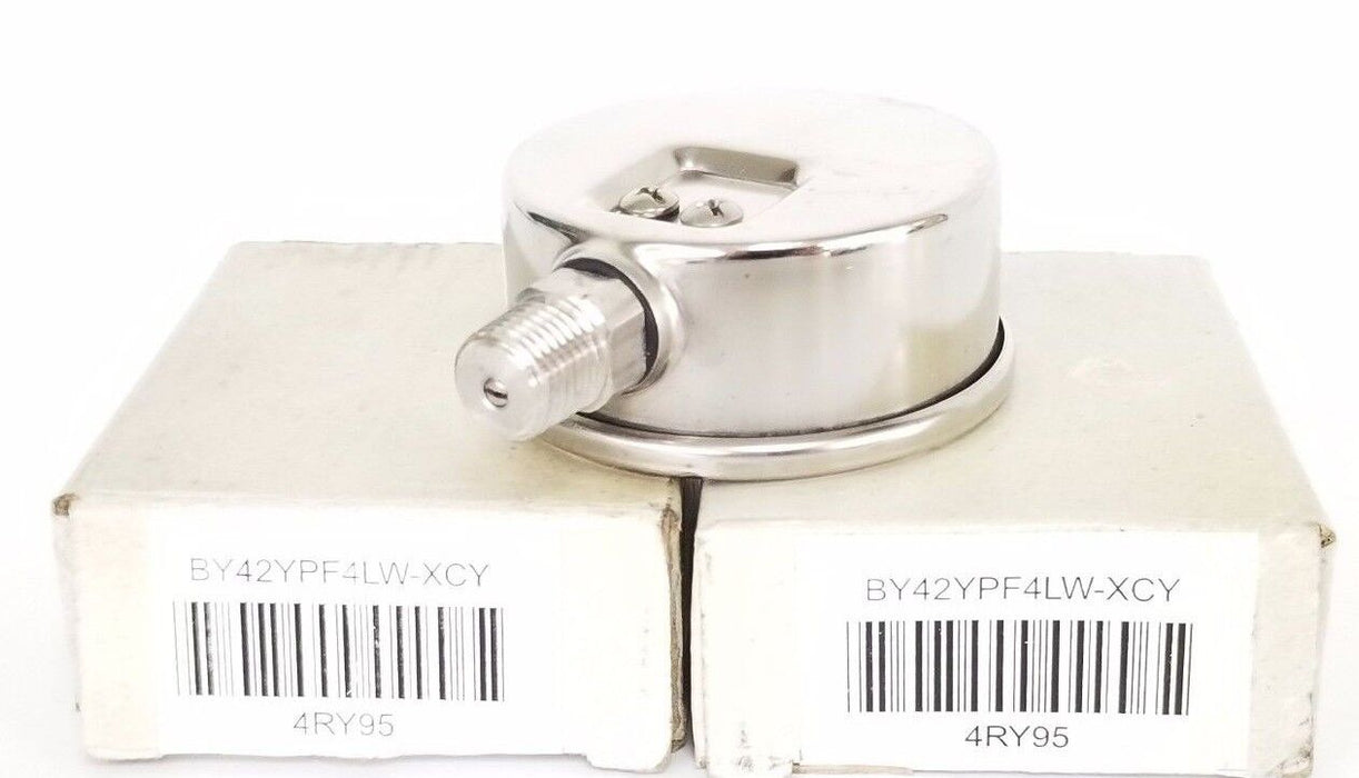 LOT OF 2 NIB WEKSLER BY42YPF4LW-XCY PRESSURE GAUGES 4RY95, 0-100PSI, 0-7BAR