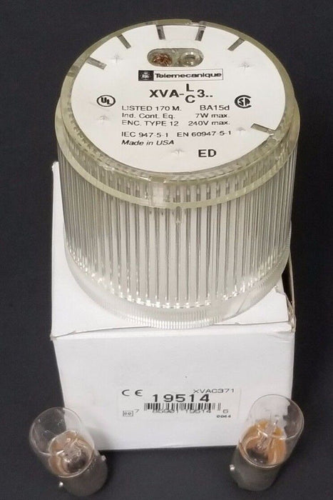 TELEMECANIQUE XVAC371 STACK LIGHT COVER 19514 W/ BULBS  *MISSING O-RING*