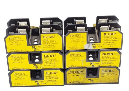 LOT OF 6 BUSS BM6032PQ FUSEHOLDERS, 30A, 250V, 2P