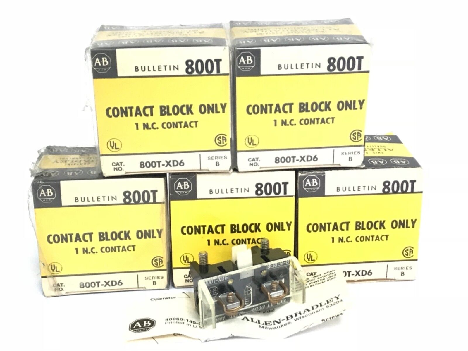 LOT OF 5 NIB ALLEN BRADLEY 800T-XD6 CONTACT BLOCKS 800TXD3, SER. B