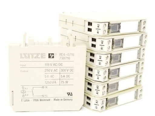 LOT OF 7 LUTZE RE4-0716 RELAYS 115V INPUT, 730716, RE40716