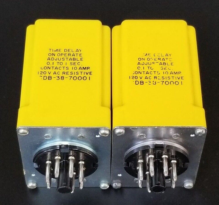 LOT OF 2 POTTER & BRUMFIELD CDB-38-70001 TIME DELAY RELAYS 0.1 TO 1 SEC. 10AMP