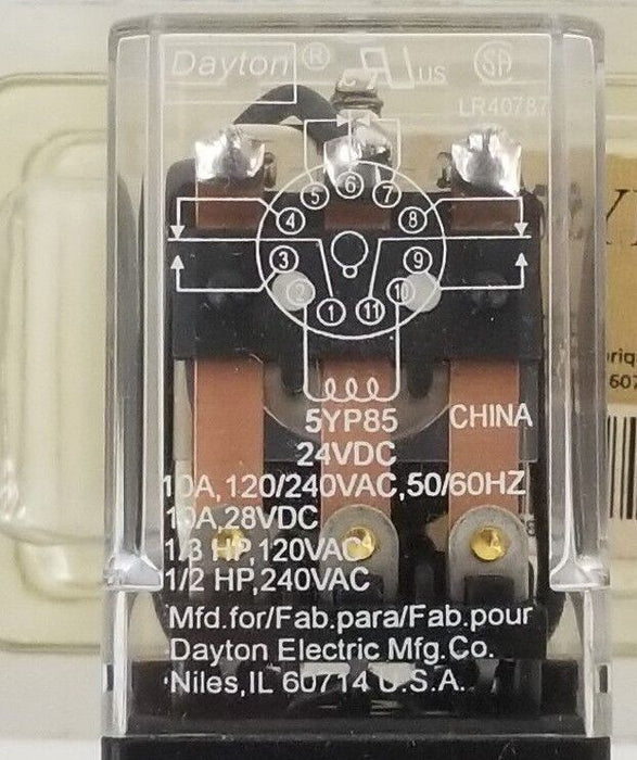 NEW DAYTON 5YP85 RELAY 24VDC, 10AMP, 3PDT