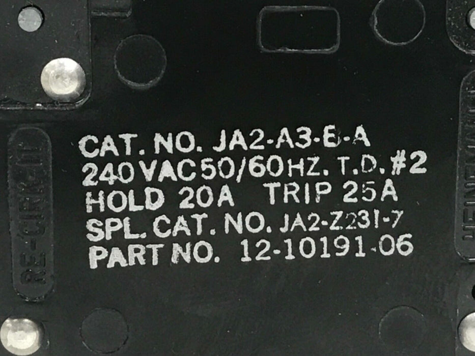 HEINEMANN JA2-A3-B-A CIRUIT BREKAER 240VAC, JA2-Z231-7, 12-10191-06, JA2A3BA