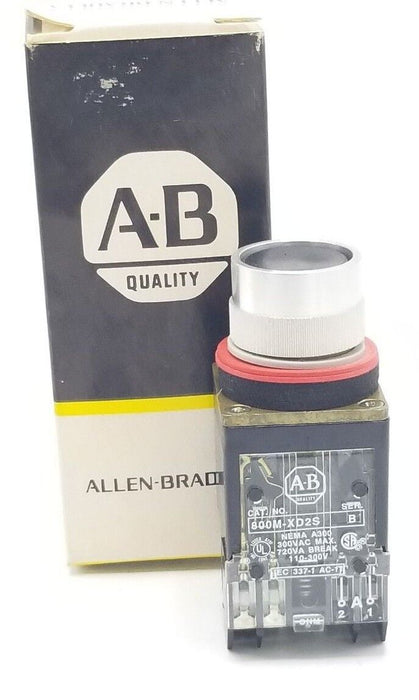 NIB ALLEN BRADLEY 800MR-A2D2S SMALL ROUND FLUSH HEAD PUSHBUTTON SER. C BLACK CAP