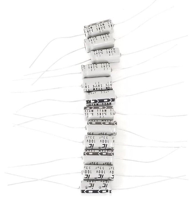 LOT OF 12 NEW ILLINOIS CAPACITOR TTAM AXIAL ELECTROLYTIC CAPACITORS 100V, 33uF