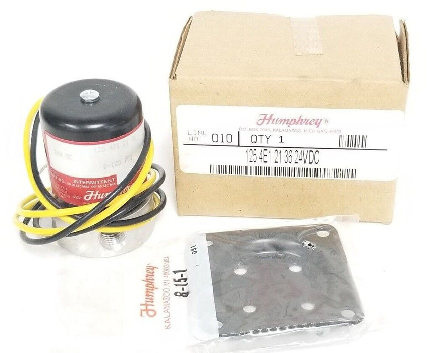NIB HUMPHREY 125-4E1-21-36 24VDC SOLENOID VALVE 6.7W, 0-125PSI, 1254E12136