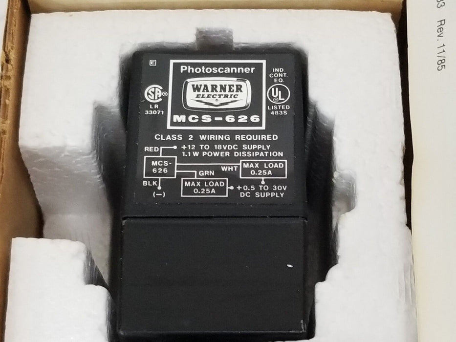 NIB WARNER ELECTRIC MCS-626 PHOTOELECTRIC DIFFUSE REFLECTIVE P/N: 7105-448-002