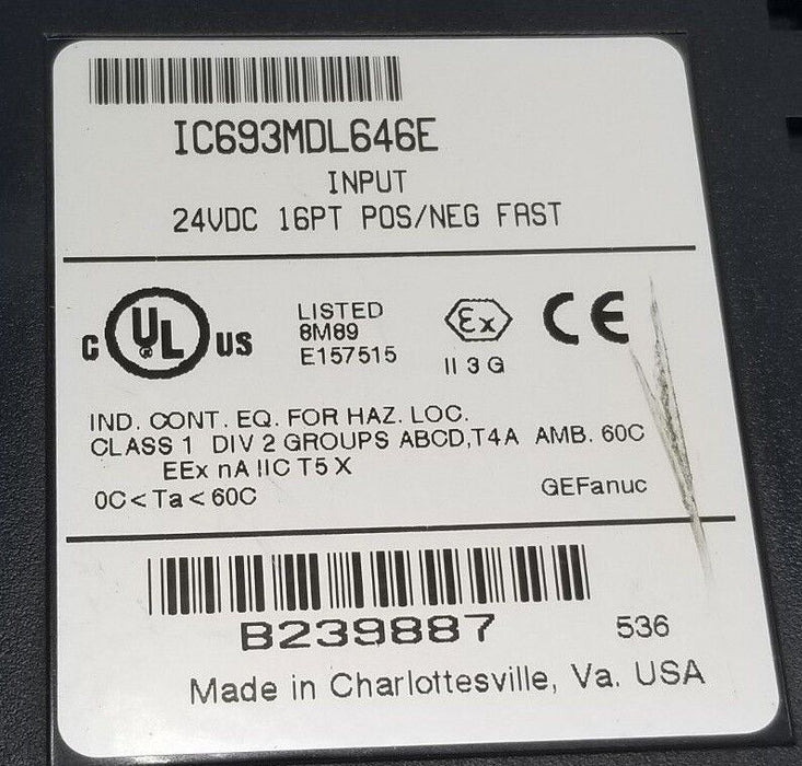 LOT OF 2 GE FANUC IC693MDL646E INPUT MODULES 24VDC, 16PT, IC693MDL646