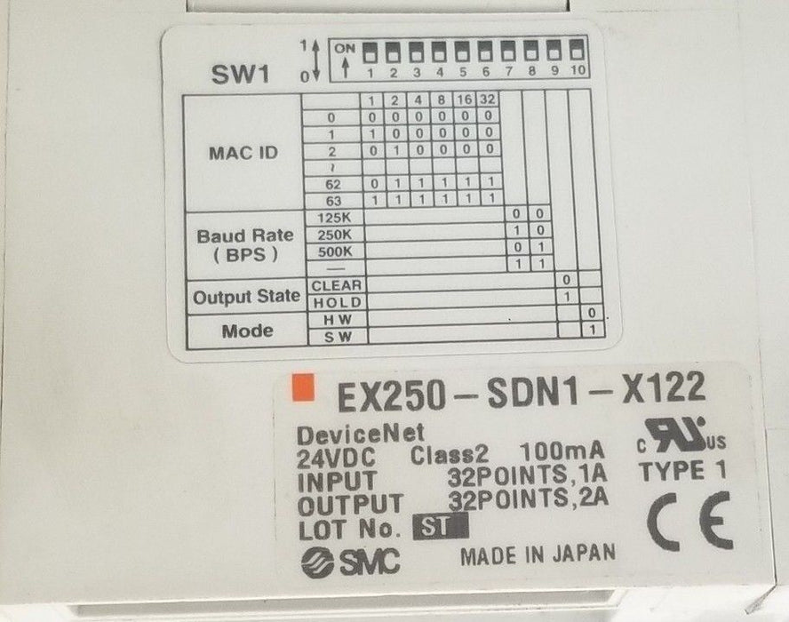 SMC SI DEVICENET EX250-SDN1-X122 MANIFOLD W/ (2) VQC2201N-51 & (3) VQC2201N-51