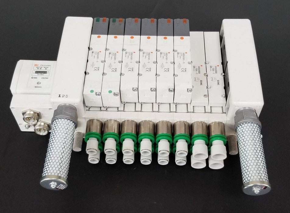 SMC VV5QC41-08C12FSDQN0-X25 VALVE MANIFOLD W/ EX250-SDN1-X122 I/O SI UNIT