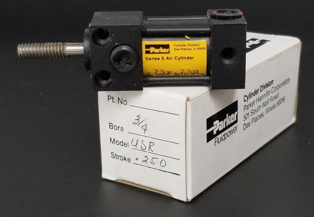 NIB PARKER USR SERIES S AIR CYLINDER  0.75" BORE X 0.250" STROKE, 200PSI