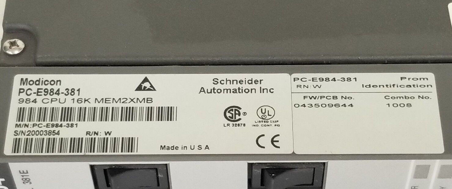 MODICON PC-E984-381 984 CPU 16K MEM2XMB, PCE984381, R/N: W