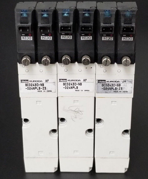 LOT OF 3 PARKER KURODA GCD2430-NB-D24NPLB-Z3 VALVES DC24, GCD2430NBD24NPLBZ3