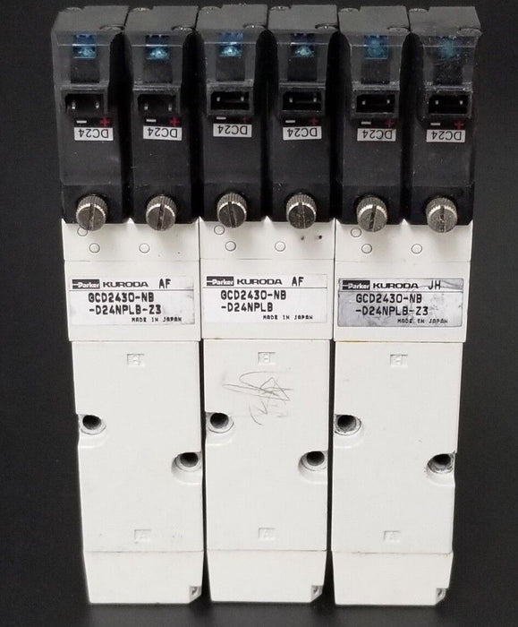 LOT OF 3 PARKER KURODA GCD2430-NB-D24NPLB-Z3 VALVES DC24, GCD2430NBD24NPLBZ3