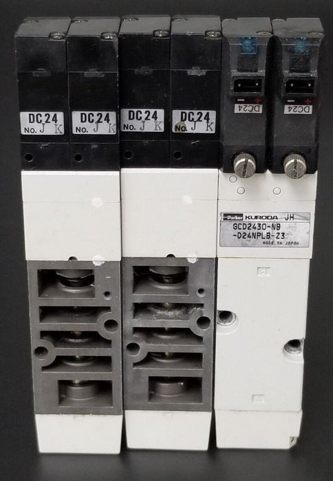 LOT OF 3 PARKER KURODA GCD2430-NB-D24NPLB-Z3 VALVES DC24, GCD2430NBD24NPLBZ3