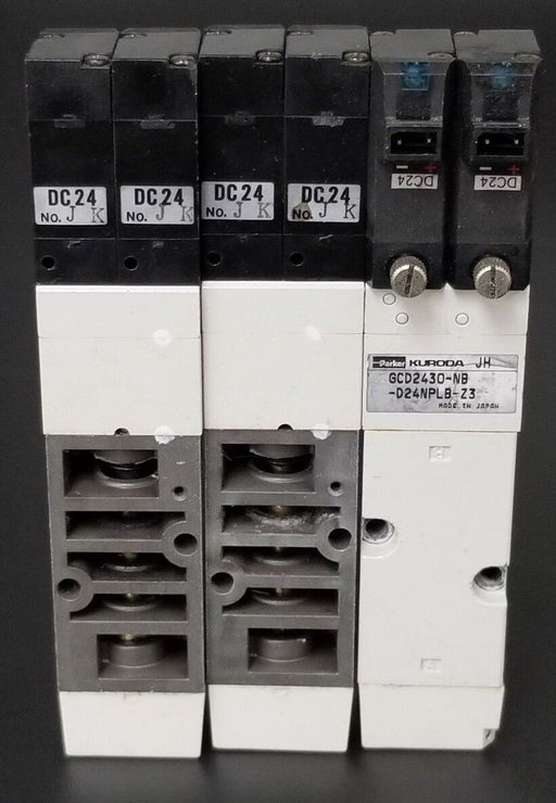 LOT OF 3 PARKER KURODA GCD2430-NB-D24NPLB-Z3 VALVES DC24, GCD2430NBD24NPLBZ3