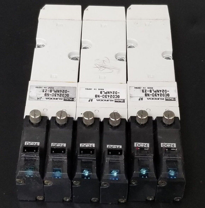 LOT OF 3 PARKER KURODA GCD2430-NB-D24NPLB-Z3 VALVES DC24, GCD2430NBD24NPLBZ3