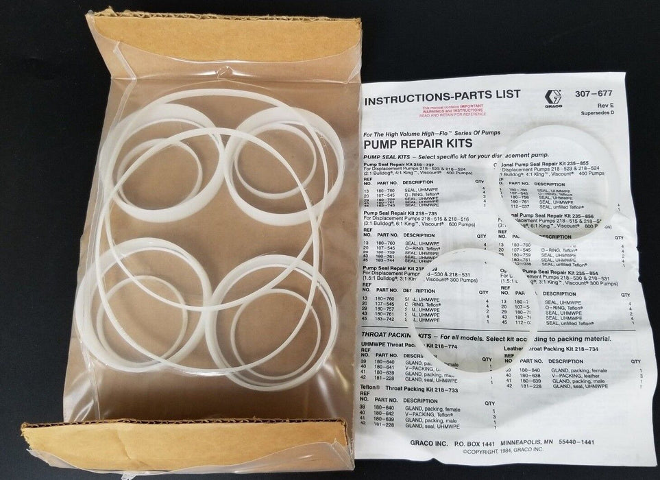 NEW GRACO 218-739 SERIES 194B PUMP SEAL REPAIR KIT 218739 *INCOMPLETE*
