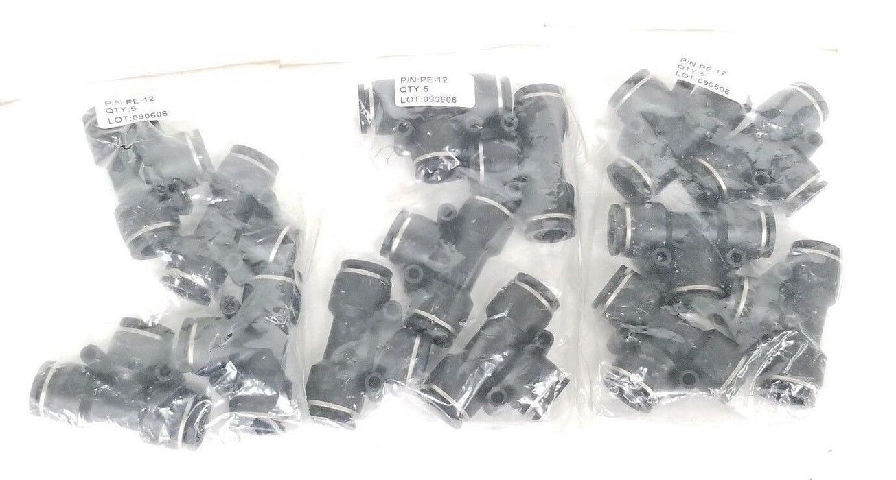 LOT OF 14 NEW PISCO PNEUMATICS PE-12 FITTINGS, TEE, 12MM, PE12