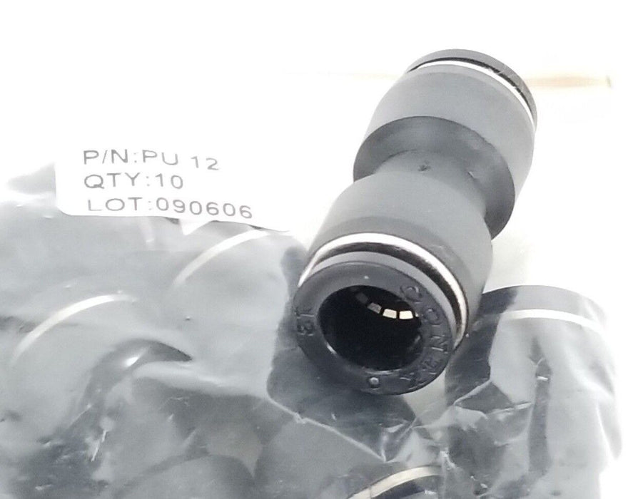 LOT OF 10 NEW PISCO PNEUMATICS PU-12 FITTINGS 12MM, STRAIGHT, PU12
