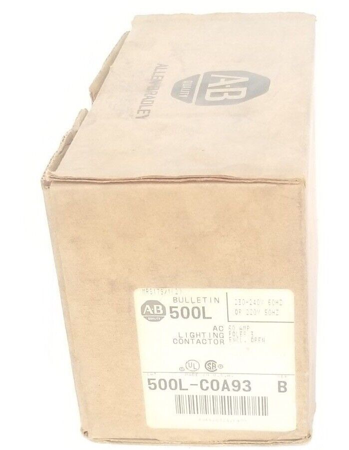 NIB ALLEN BRADLEY 500L-COA93 AC LIGHTING CONTACTOR 3P, 60A, SER B, 500LCOA93