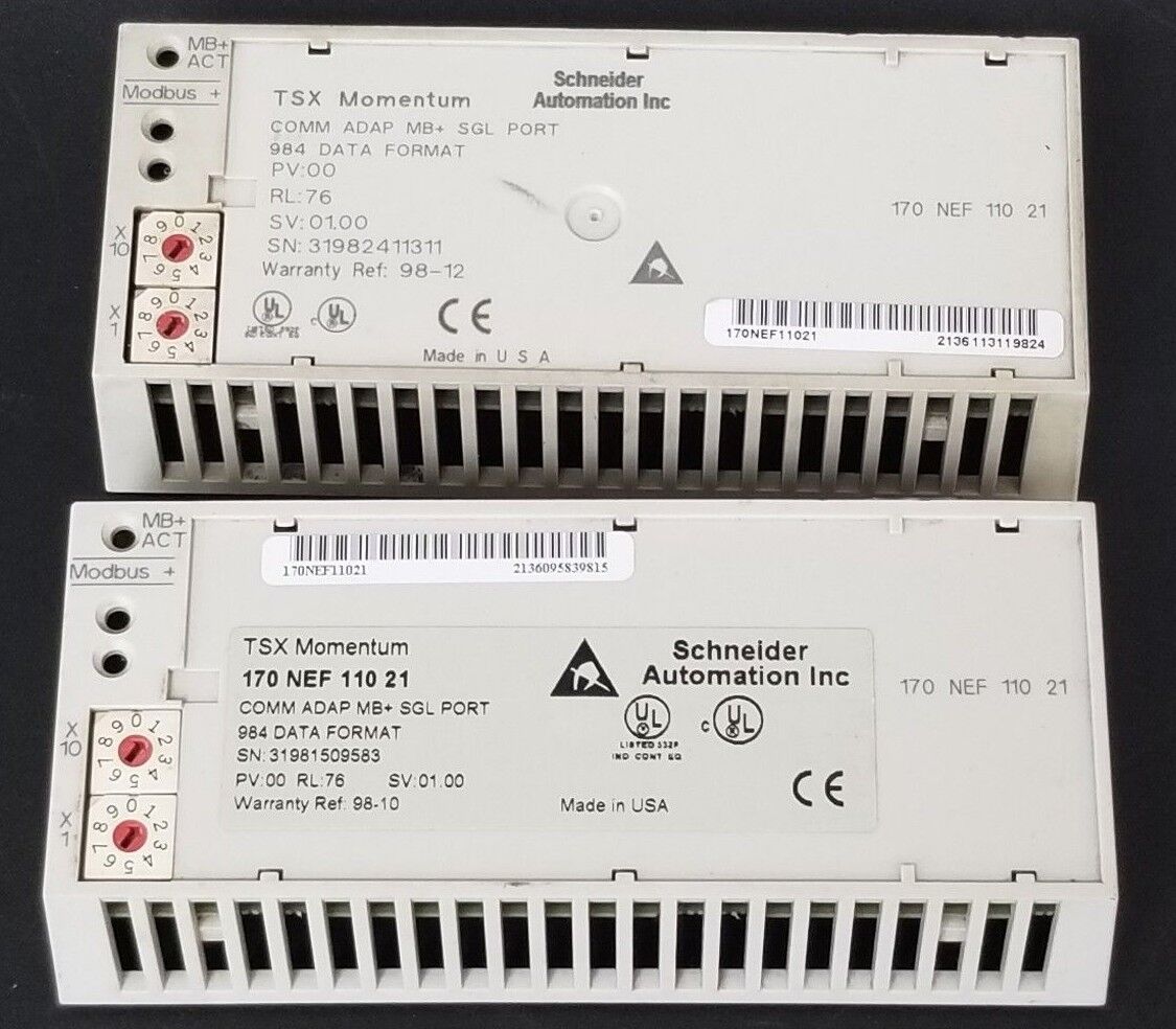 2 SCHNEIDER MODICON 170NEF11021 COMM ADAP MB+ SGL PORT PV: 00, RL: 76, SV: 01.00