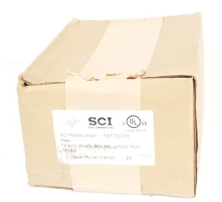BOX OF 25 FACTORY SEALED SCI FSFDCM3 FS & FD DEVICE BOX MALLEABLE IRON COVERS