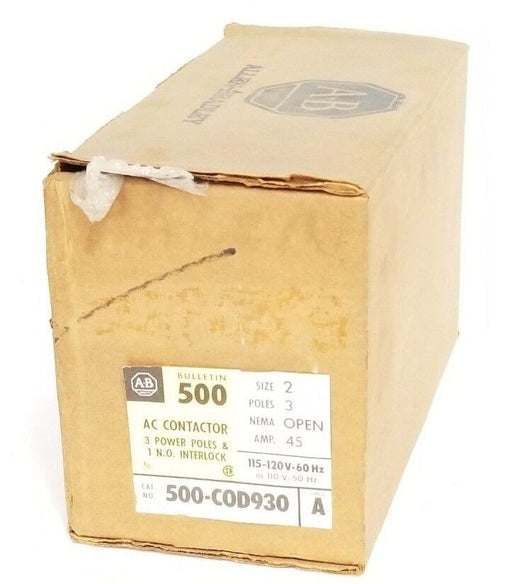 NIB ALLEN BRADLEY 500-COA93 AC CONTACTOR 3-POWER POLES SIZE 2 SER. A