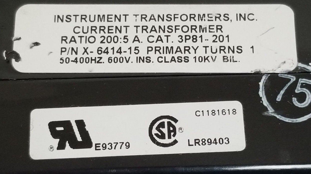 INSTRUMENT TRANSFORMERS CAT. 3P81-201 CURRENT TRANSFORMER P/N: X-6414-15