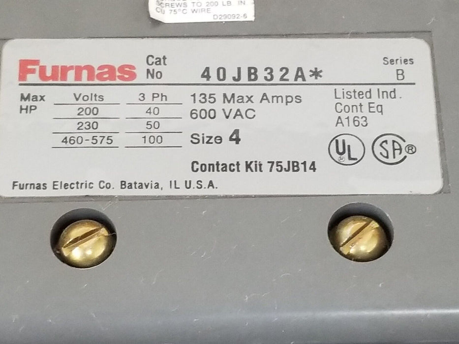 NIB FURNAS 40JB32AF MAGNETIC CONTACTOR SIZE: 4, POLES 3