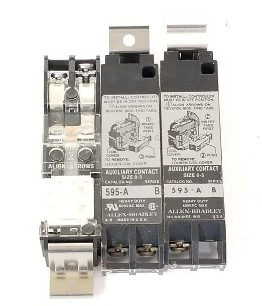 LOT OF 3 ALLEN BRADLEY 595-A AUXILIARY CONTACTS SIZE 0-5, 595A