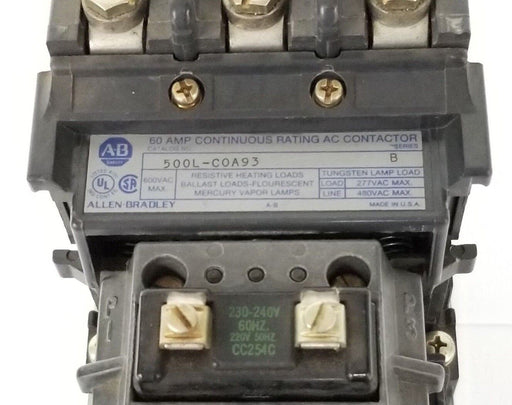 ALLEN BRADLEY 500L-COA93 LIGHTING CONTACTOR CC254C 230-240V, 60HZ